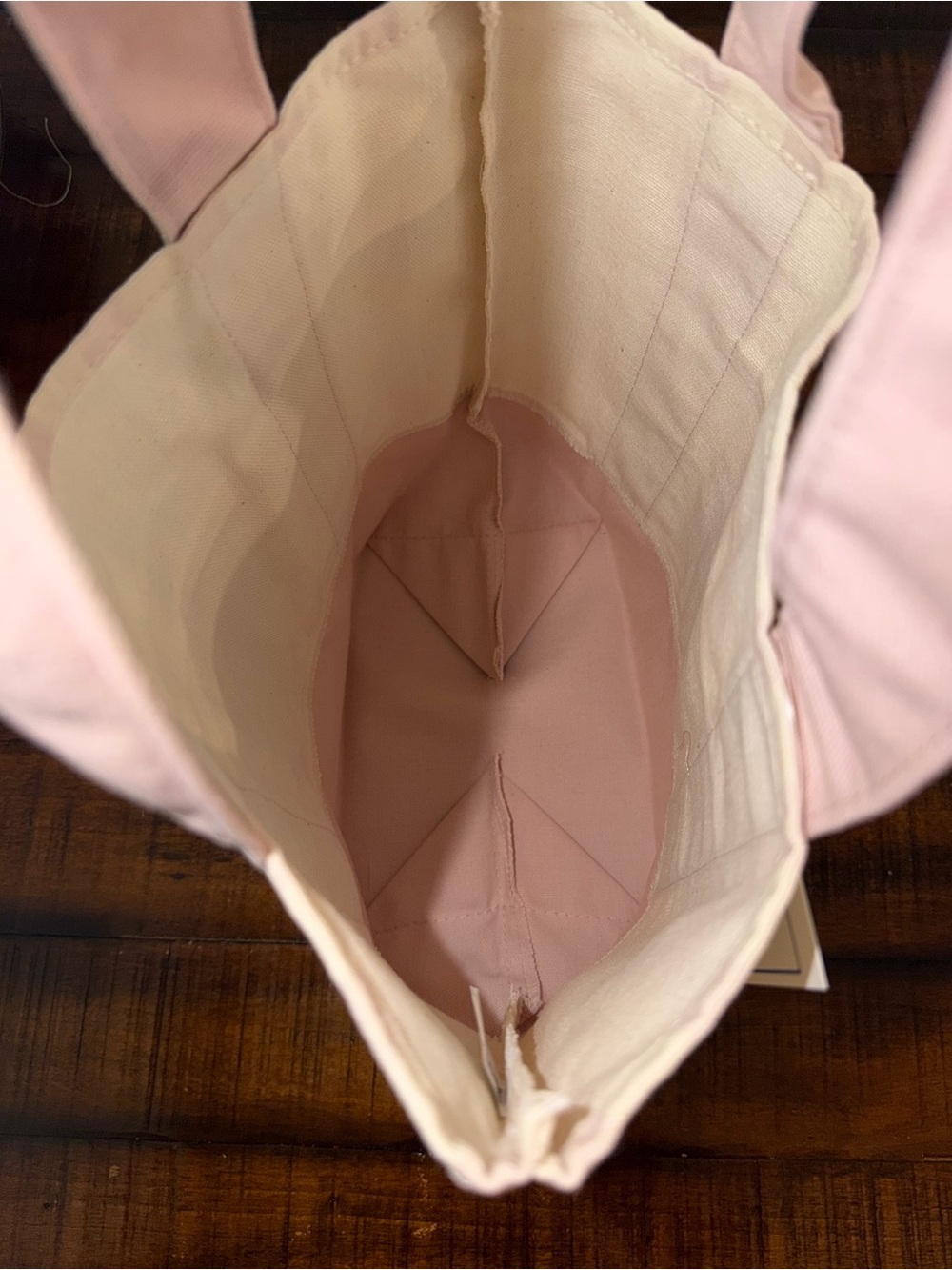 MINI NWT Trader Joe’s Summer Striped Mini Canvas Tote Bag - Cream & Pink - Picture 3 of 5